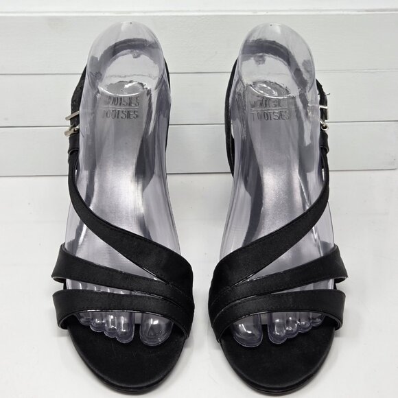 MOOTSIES TOOTSIES Heels Black Womens 9 Satin Open Toe Sandal Strappy Slingback - Picture 3 of 8